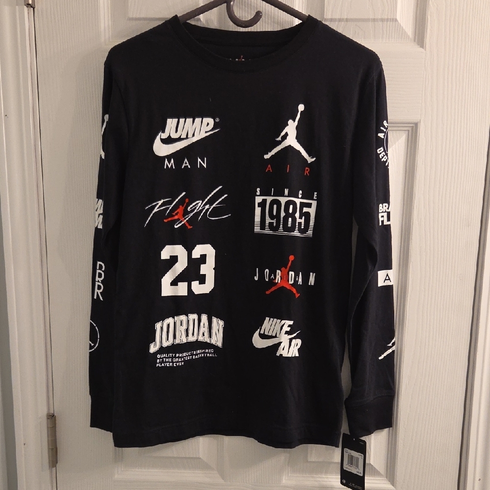 Jordan Black and White Logo Long Sleeve Tee